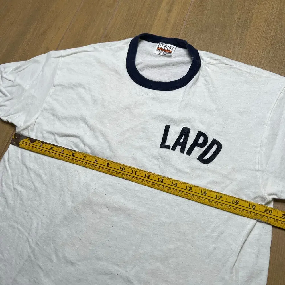 Vintage LAPD Ringer T Shirt‎ 70s 80s Police Hanes Tee Navy Trim Made USA XL